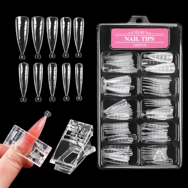 100 stk negletips med skala + negleklips for negleforlengelse Hjemmesalong manikyrbruk