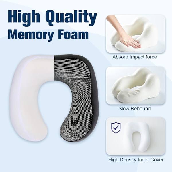 Memory Foam Resekudde Justerbar Nackkudde med Ögonmask, Öronproppar svart