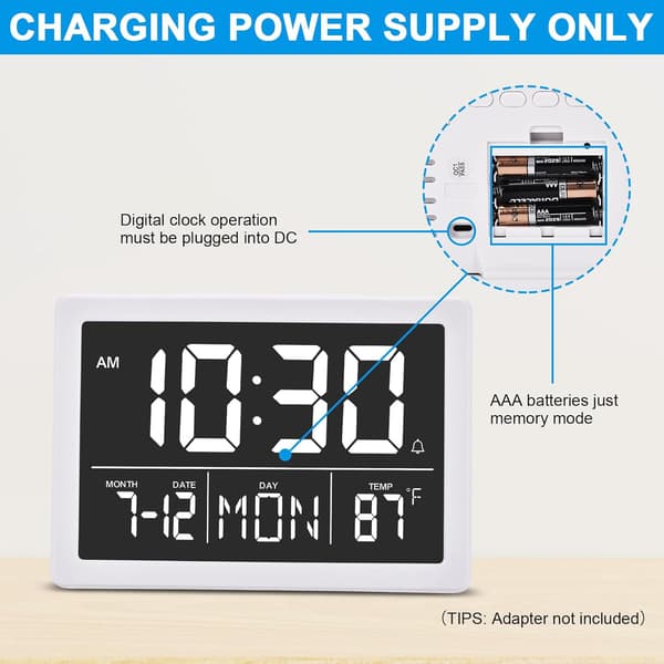 Väckarklocka Digital Väckarklocka med Snooze 6.3\" LED Digital Kalender Vit