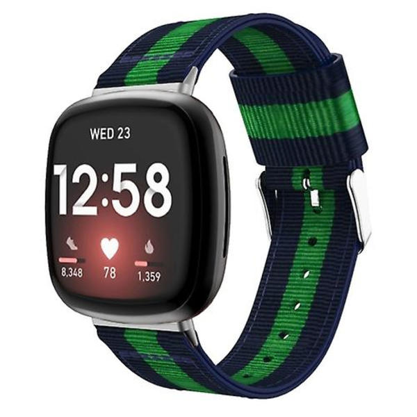 Til Fitbit Versa 4 / Sense 2 Universal Stripe Nylon Watch Band Blue Green Blue