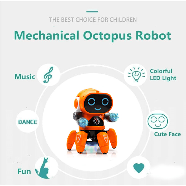 Robotlegetøj til børn, gående dansende robotlegetøj med blinkende lys og musik, orange
