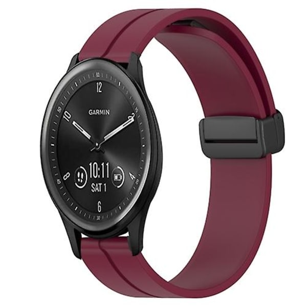Til Garmin Vivomove Sport 20 mm ensfarvet magnetisk lås silikone urrem Wine Red