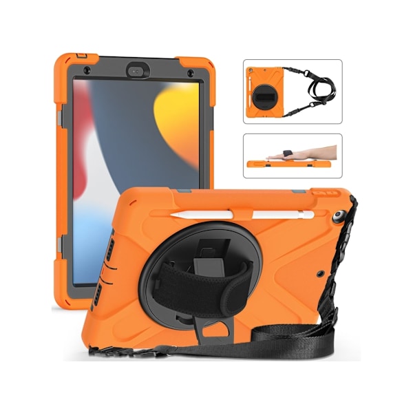 Tåligt skyddsfodral med vridbart stativ för 10,2-tums iPad Orange (2021/2020/2019)
