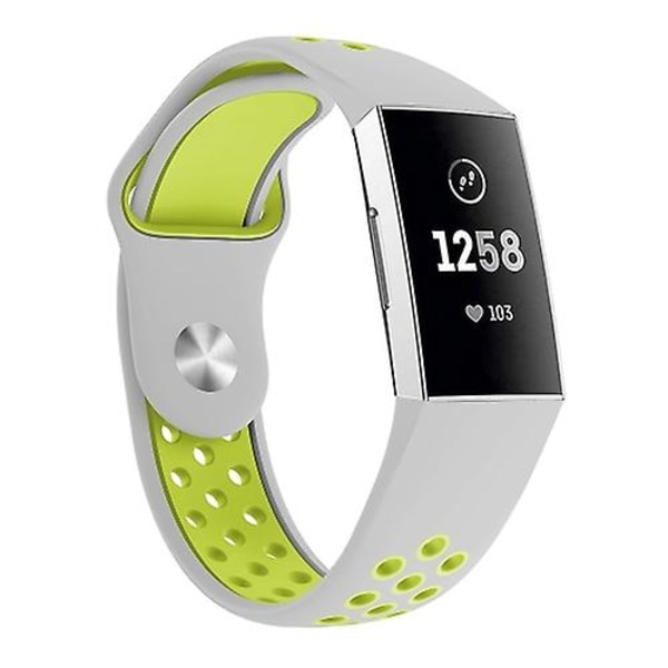 Kaksivärinen pyöreä reikäinen watch Fitbit Charge 3:lle, watch rannekkeen koko: 130-195 mm Grey Green