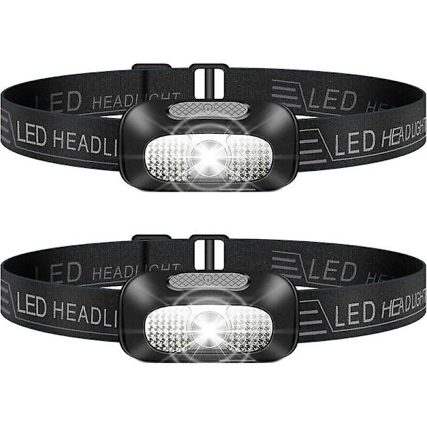 Led pannlampa, 2 stycken lätta USB-laddningsbara pannlampor, kraftfulla