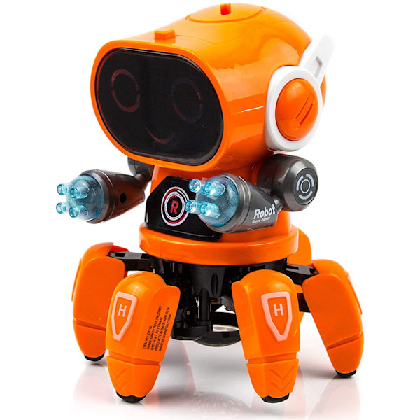 Robotlegetøj til børn, gående dansende robotlegetøj med blinkende lys og musik, orange
