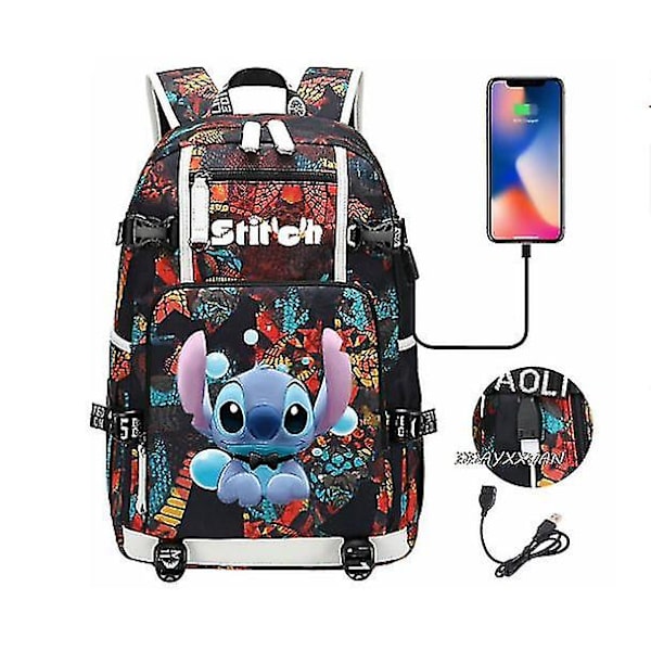 Lilo og Stitch Skole Tasker Kapacitet Rygsække Drenge Piger Usb Opladning Rejse Stor Laptop College Studerende Skole Taske Rygsæk photo color2