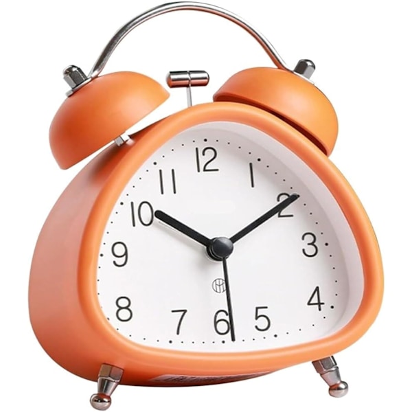 Väckarklocka Vintage Väckarklocka Tyst Metall Dubbel Klocka Väckarklocka med Nattljusfunktion Orange