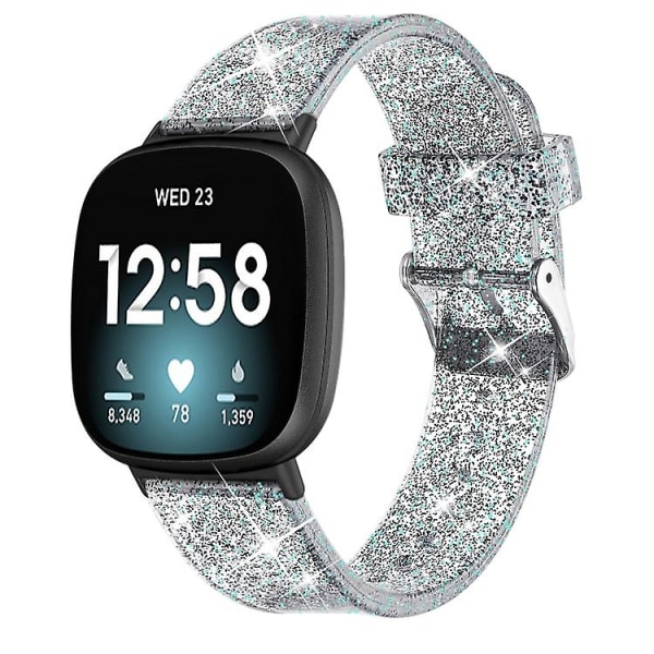 Til Fitbit Versa 3 Glitter Powder Silikone Watch Band Black