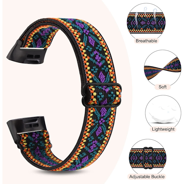 Elastisk stropp kompatibel med Fitbit Charge 3/4 - Justerbart elastisk erstatningsarmbånd