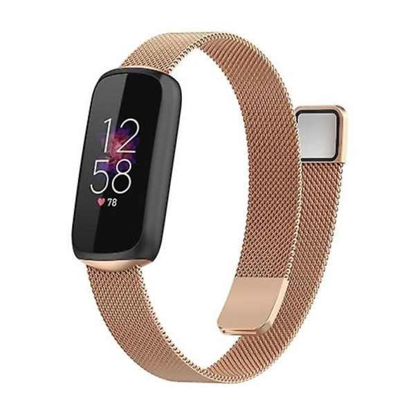 For Fitbit Luxe Special Edition Milanese Metal Magnetic Watch Band Rose Gold