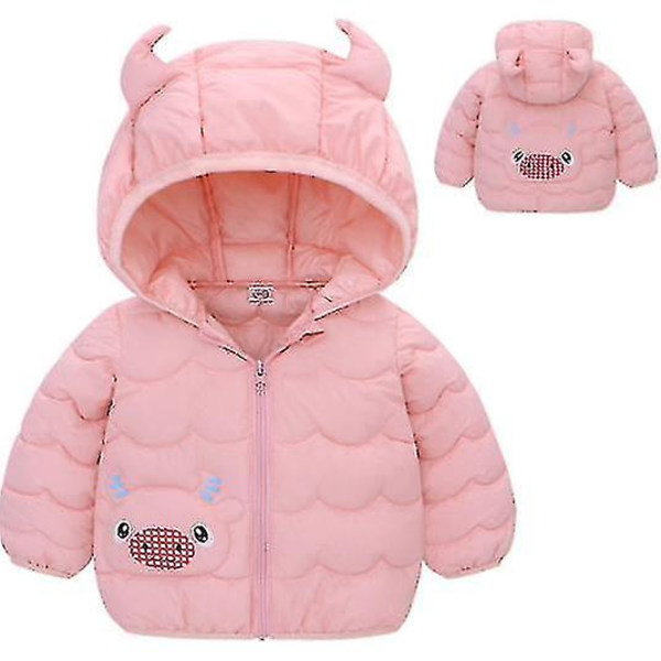 Børne Puffer Jakke Vinter Hætte Frakke Vatteret Jakke Letvægts Ydertøj pink 90cm