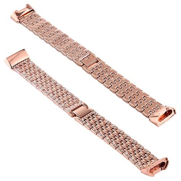 Til Fitbit Charge 3 diamantbesat urbånd i rustfrit stål Rose Gold