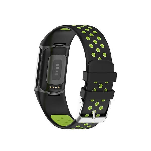 For Fitbit Charge 5 dobbel farge metallspennehull silikonklokkebånd Black Green