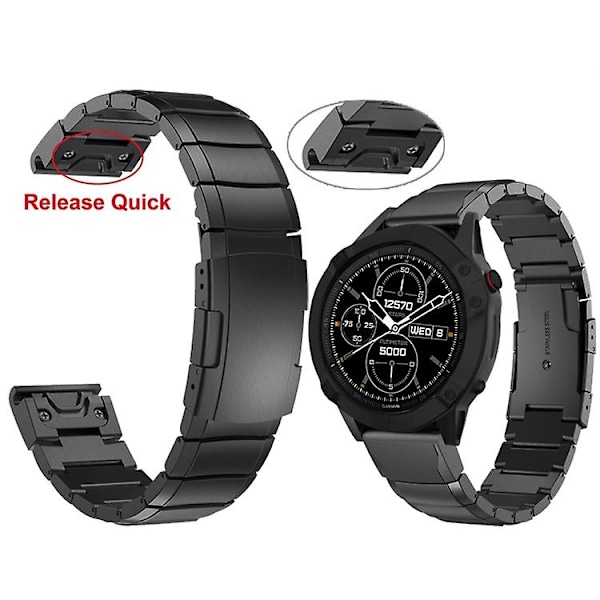 Til Garmin Fenix ​​5x Plus 26mm Tortoise Shell rustfrit stål urbånd Black