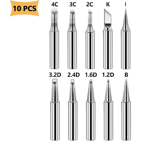 10 stk 900m erstatningsloddeboltspisser Loddetipssett for Hakko, Radio Shack, Tenma, Atten, Rapid, Aoyue, Yihua Loddestasjon Betterlifefg