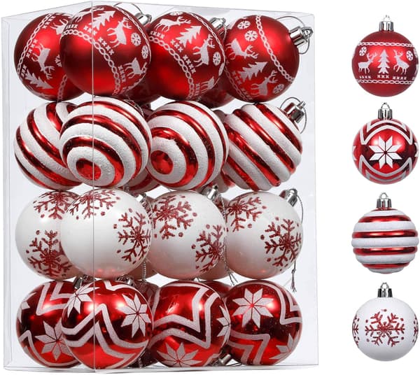 Malte plastjulekuler, knusesikre for juletrepynt (6 cm - 24 stk)