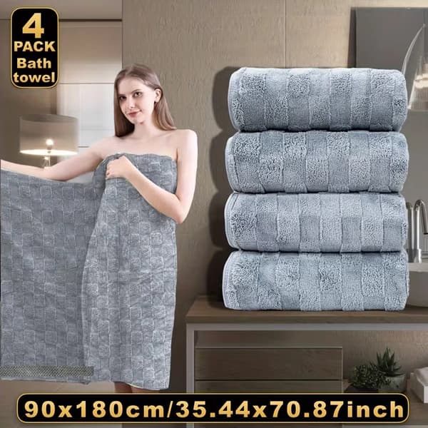 Badehåndklæde i koralfleece til voksne, blødt og absorberende 4 stk grå/90x180cm