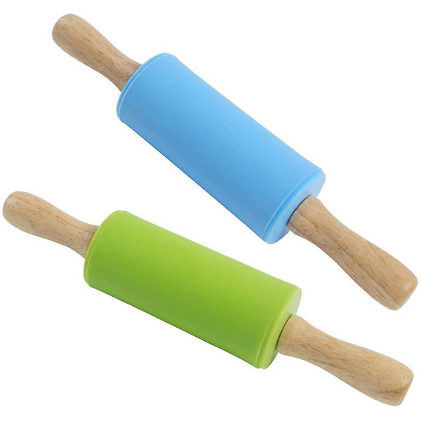2 stk. silikonekagerulle, dejrulle, non-stick overflade Solid wood handle