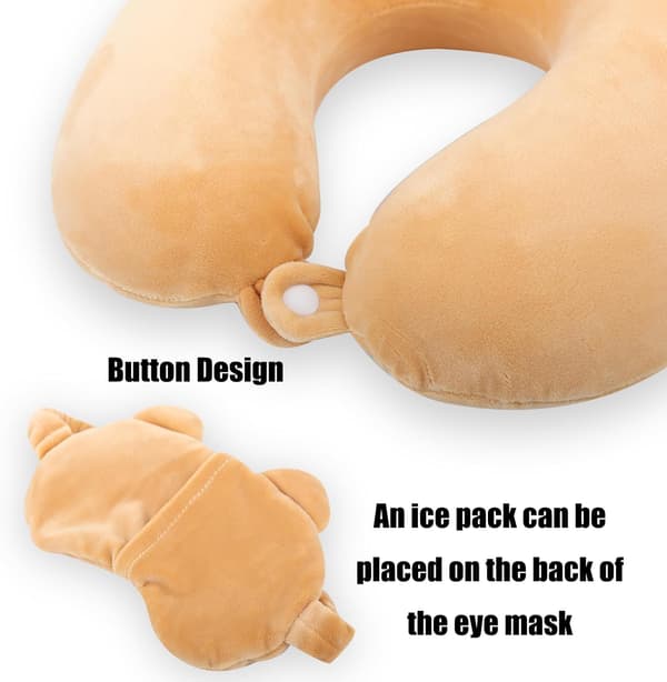 Lasten Memory Foam -matkatyyny ja unimaski (ruskea karhu)
