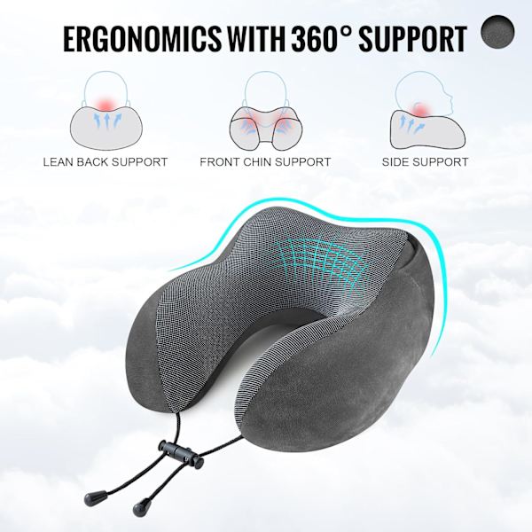 U-formad resehuvudkudde i memory foam, grå