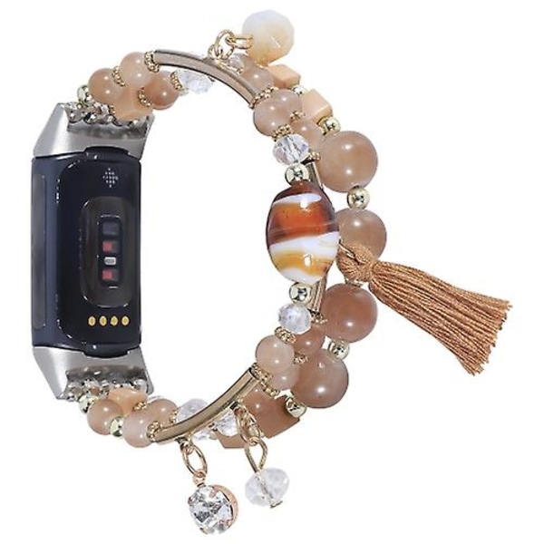 Til Fitbit Charge 5 Round Bead Chain Watch Band Coffee
