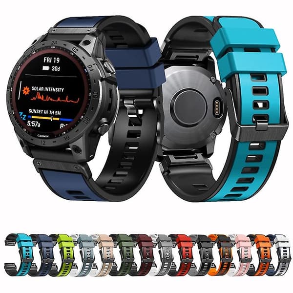 Til Garmin Fenix ​​7 22 mm Plain Weave To-farve Quick Release Silikone Watch Band Black Grey