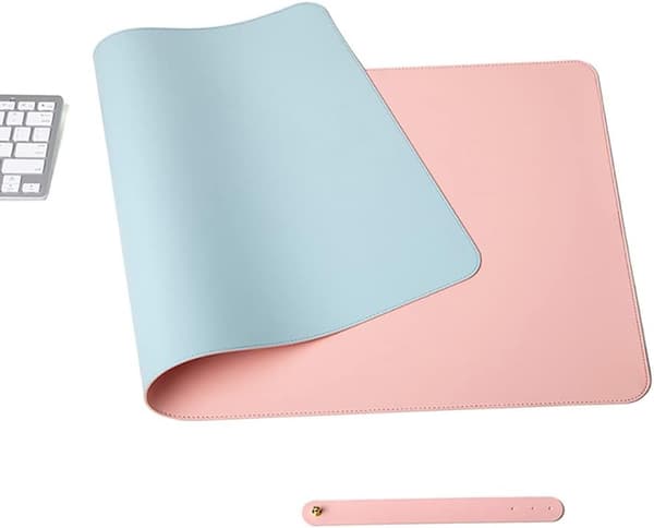 PU-skinn vanntett skrivebordsmusematte, rosa blå/80x40cm