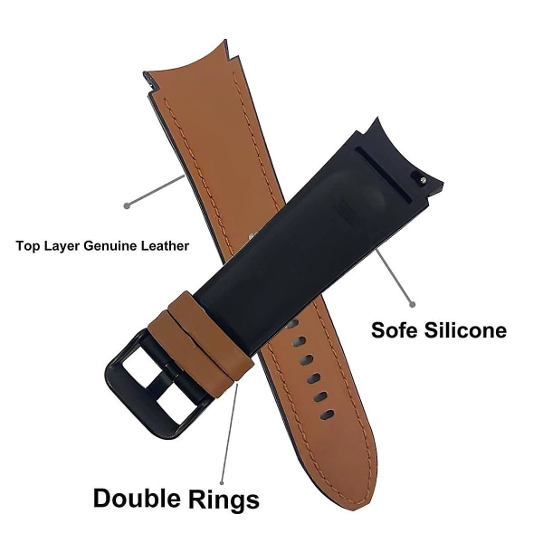 Læderrem til Samsung Galaxy Watch 4 Classic 44mm 40mm Ingen huller Silikone+læderarmbånd Correa Galaxy Watch 4 5 Pro Band brownness-black Galaxy Watch 4 40-44S-M