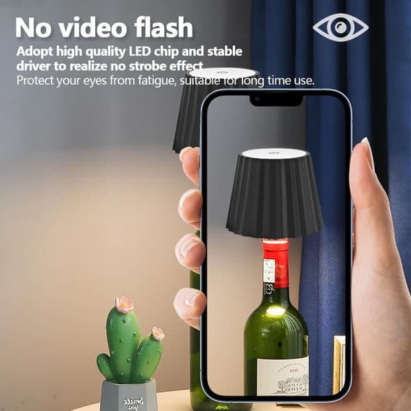 Trådløs Touch Vinflaskelampe, USB Genopladelig, 3 lystilstande, sort