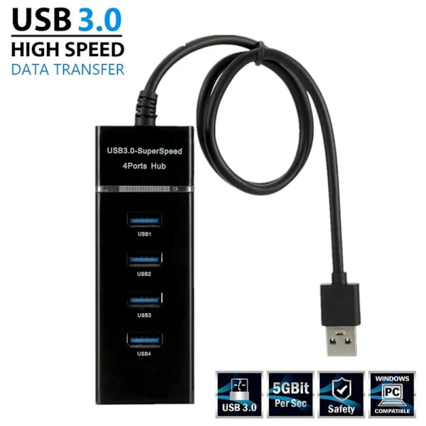 4 portar USB 3.0 hub splitter höghastighetshubb höghastighets multiexpansion för stationär PC bärbar datoradapter usb 3.0 Hub Black