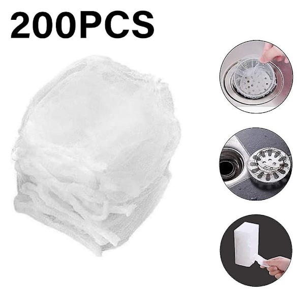 200 st diskhossil, diskbänkssil, diskbänkssil i nät, miljövänligt diskbänksfilter, engångsfilterpåsar i nät för diskbänksavlopp för uppsamlingskit
