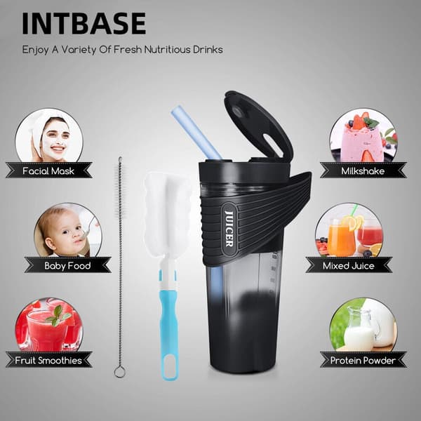 Bærbar Blender Kop til Smoothies Shakes USB Genopladelig 460ml Sort
