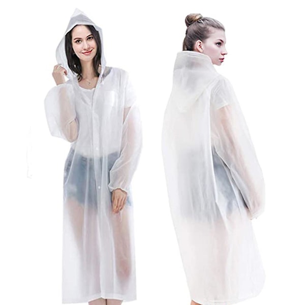 Regnrockar för vuxna, återanvändbara regnponchos i eva, luktfria, bärbara White