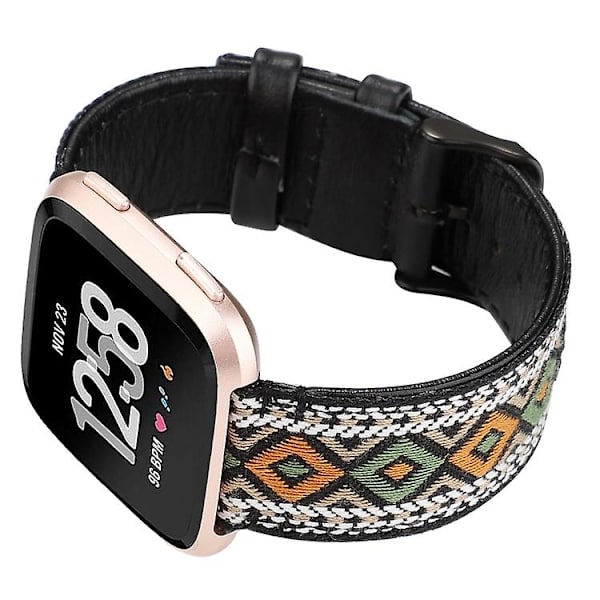 Til Fitbit Versa etnisk stil ægte læderurrem Retro