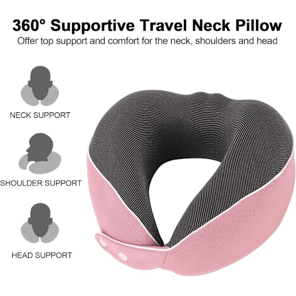 U-formad Resekudde Mjuk Memory Foam Nackkudde för Flygplan, Bil (rosa)