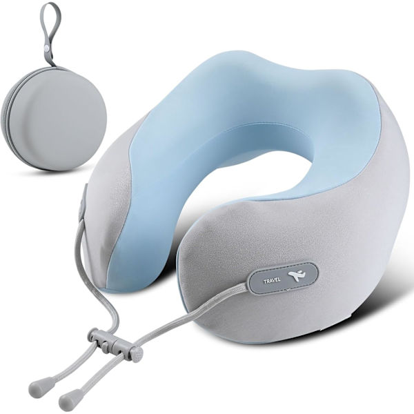 U-formad resehuvudkudde i memory foam, portabel nackkudde, grå