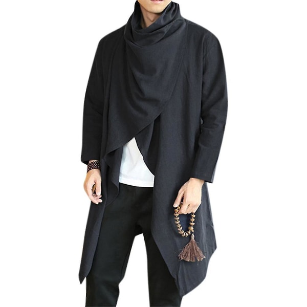 Långärmad poncho för män, höst vinterkappor Black XL