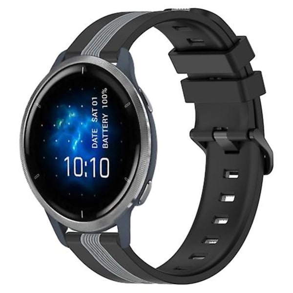 Til Garmin Venu 2 22 mm lodret tofarvet silikoneurrem Black-Grey