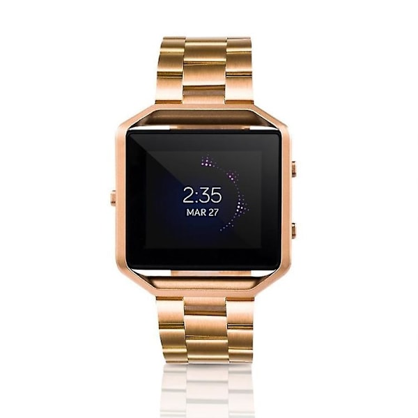 Til Fitbit Blaze metalramme sommerfuglespænde tre perler i rustfrit stål metalurbånd Rose gold