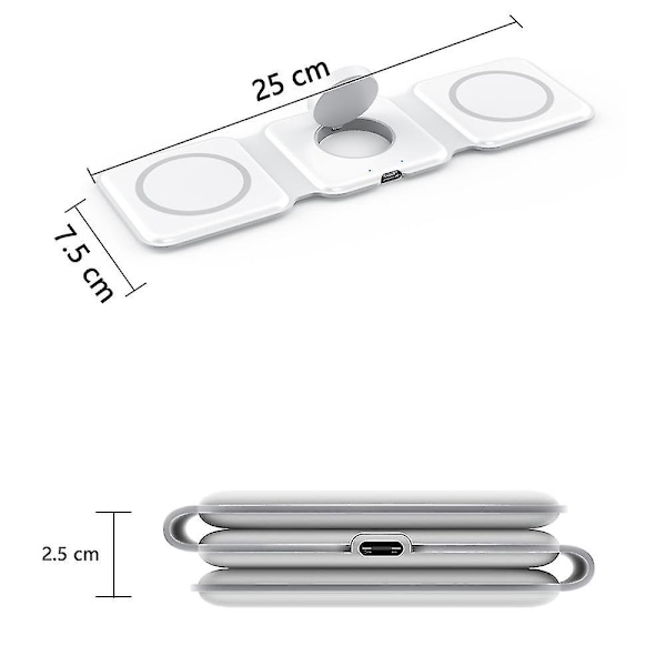 3 i 1 trådlös hopfällbar laddningsplatta för Iphone Iwatch Airpods (utan adapter)