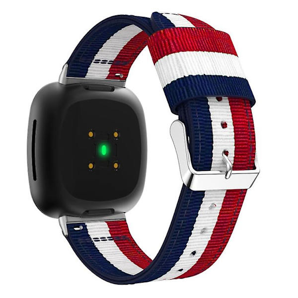 Til Fitbit Versa 4 / Sense 2 Universal Stripe Nylon Watch Band Blue White Red
