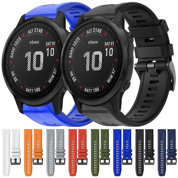 Til Garmin Fenix ​​6s Pro metalspænde ensfarvet silikoneurrem Navy Blue