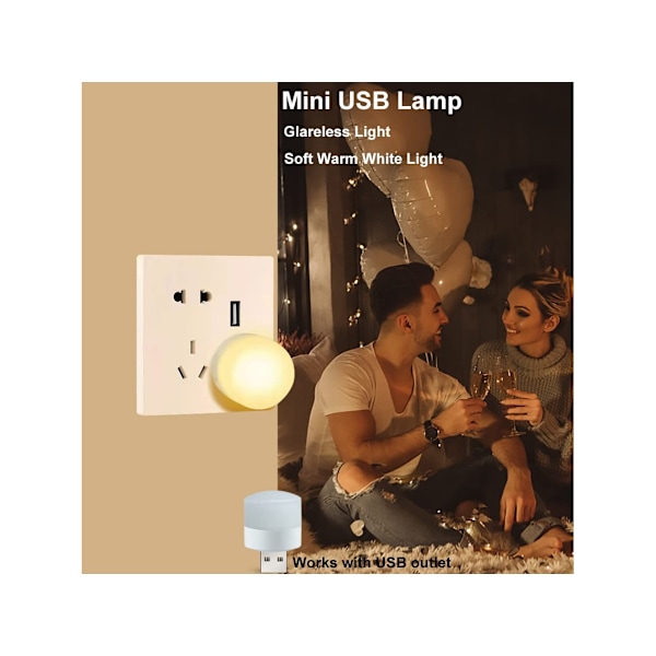 Mini USB LED-pærer, varm/kald hvit, 5V -