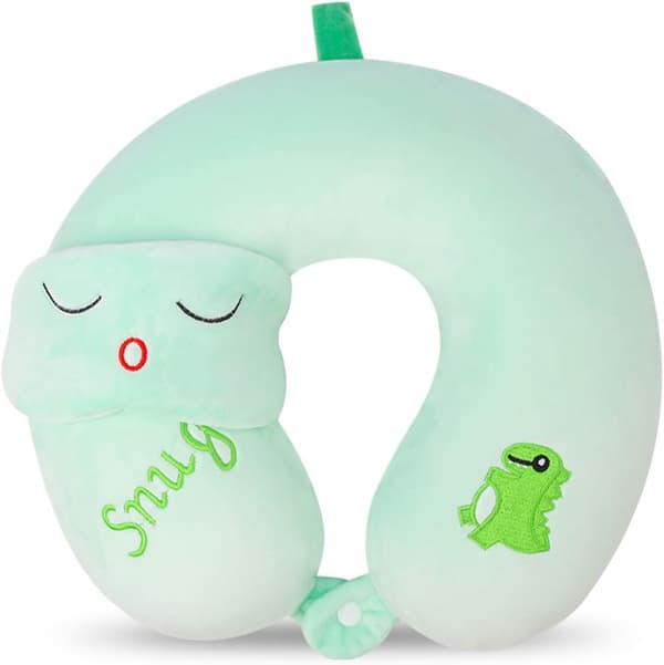 Resekudde i Memory Foam för Barn med Sovmask (Dinosaurie)