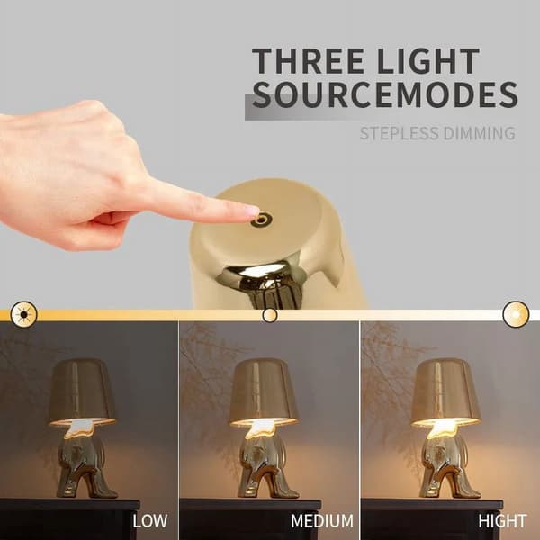 Trådløs bordlampe til sengebord, USB genopladelig, touch-kontrol, 3 lystilstande (E/guld)