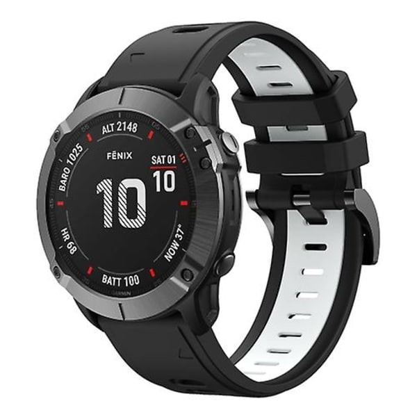 Til Garmin Fenix ​​6x Pro 26mm To-farve Sports Silikone Watch Band Black-White