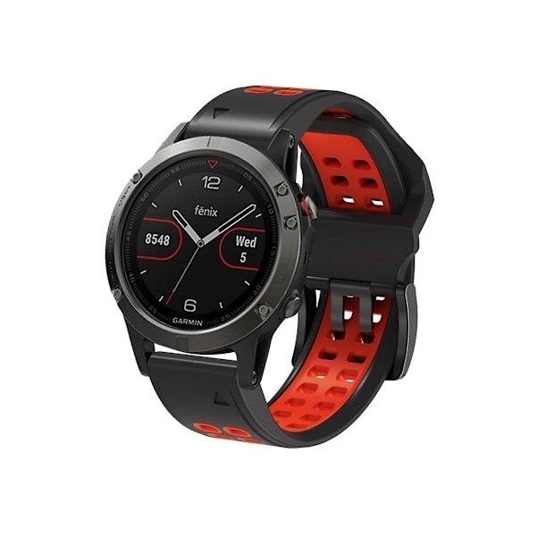 Rem for Garmin Fenix 7 26 mm dobbel rad hull to-farget silikon klokkestropp svart rød