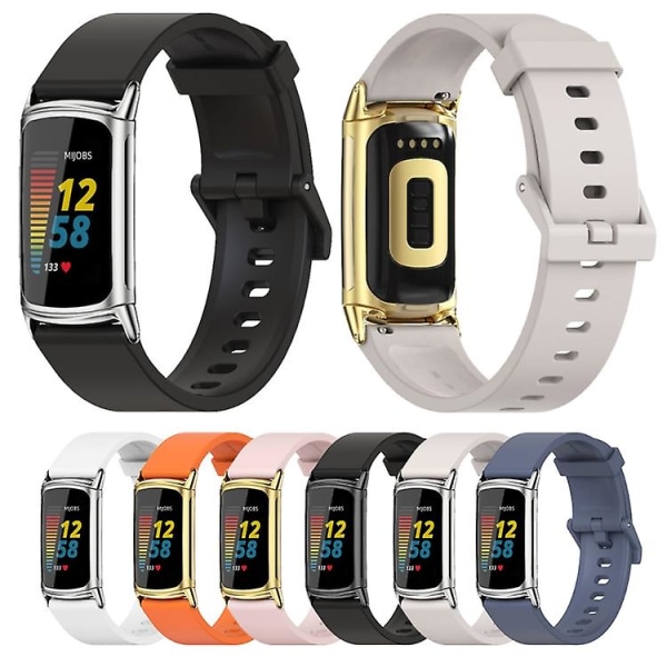 Til Fitbit Charge 5 Mijobs Soft Silicone Watch Band Orange-Gold