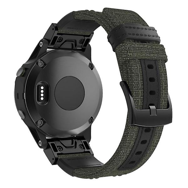 Klokkebånd i lerret og lær for Garmin Fenix5 Plus, håndleddsremstørrelse: 150+110 mm Army Green